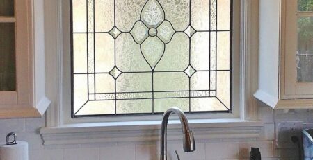 Houston kitchen with vibrant cabinet stained glass inserts